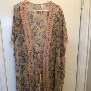 Long blush pink floral kimono/cardigan/duster